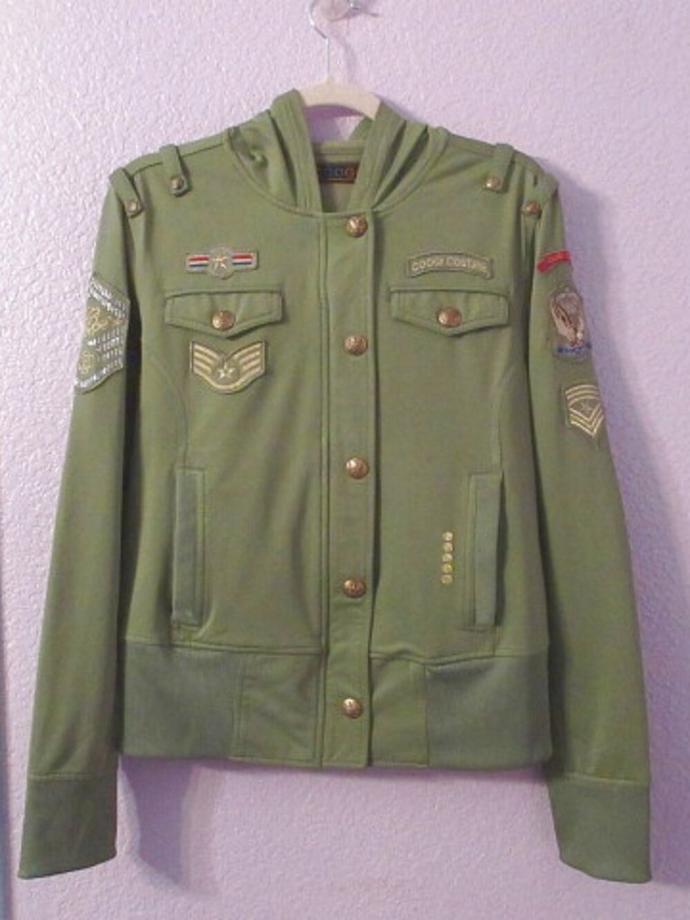 Vtg Coogi Jacket XL Military Patchwork Hooded Utility Embroidered Crest Y2K Army